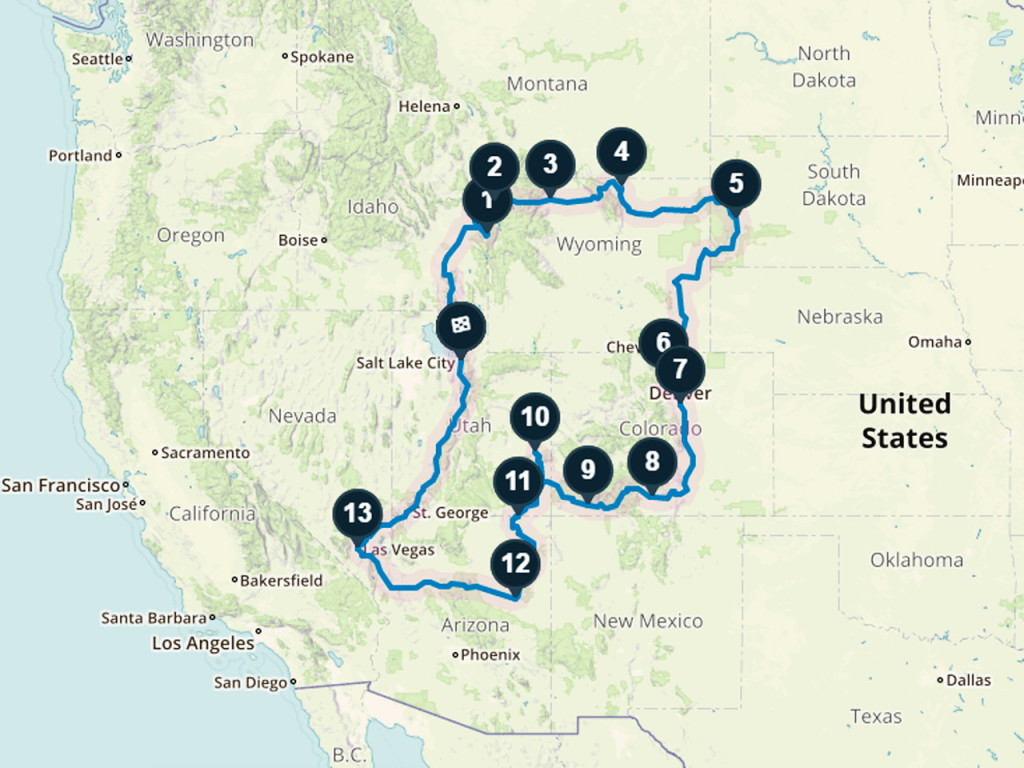 Amerika-route-Yellowstone-Las-Vegas