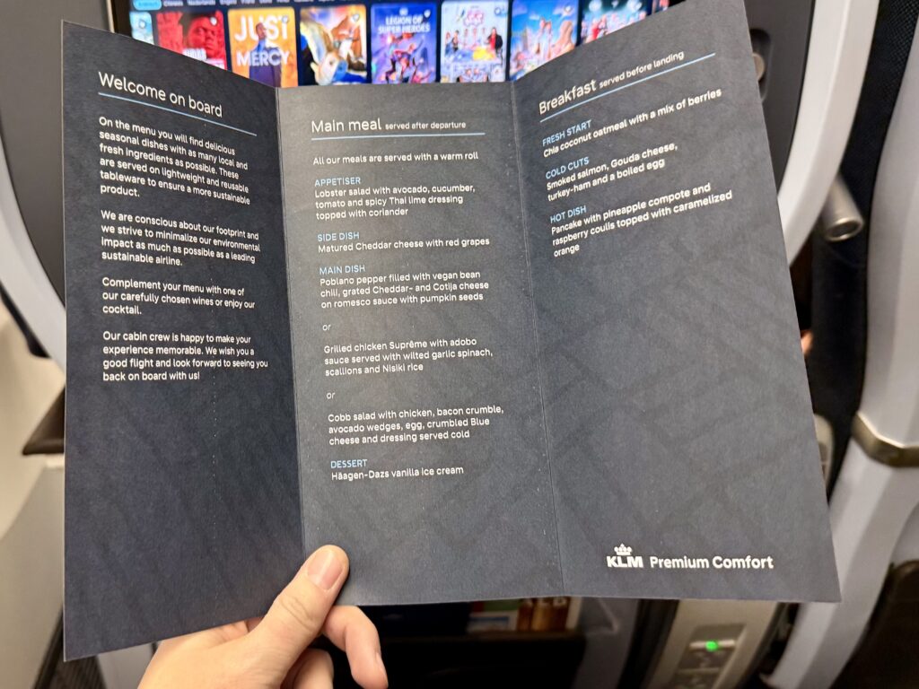 KLM Premium Comfort menu vliegen met KLM naar Amerika